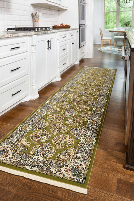 Green 3' x 13' 1 Narenj Runner Area Rug 85% Polypropylene & 15% Polyester Traditional Classic Carpet for Living, Dining, Bedrooms, Office for Sale at Rug Engine