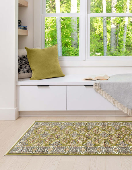 Green 3' x 13' 1 Narenj Runner Area Rug 85% Polypropylene & 15% Polyester Traditional Classic Carpet for Living, Dining, Bedrooms, Office for Sale at Rug Engine