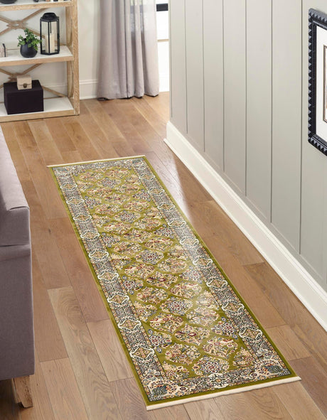 Green 3' x 13' 1 Narenj Runner Area Rug 85% Polypropylene & 15% Polyester Traditional Classic Carpet for Living, Dining, Bedrooms, Office for Sale at Rug Engine