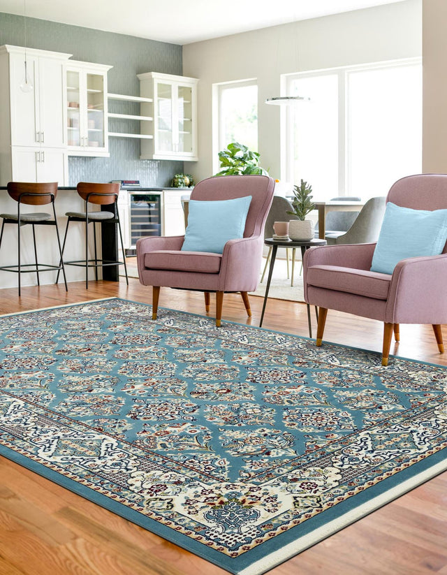 Blue 7' 10 x 10' Narenj Rectangle Area Rug 85% Polypropylene & 15% Polyester Traditional Classic Carpet for Living, Dining, Bedrooms, Office for Sale at Rug Engine