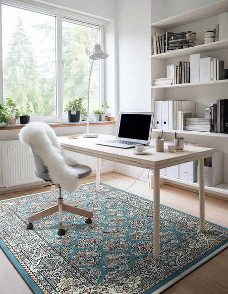 Blue 10' x 13' 1 Narenj Rectangle Area Rug 85% Polypropylene & 15% Polyester Traditional Classic Carpet for Living, Dining, Bedrooms, Office for Sale at Rug Engine