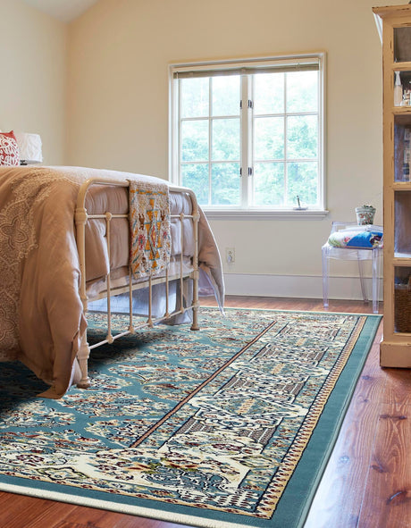 Blue 7' 10 x 10' Narenj Rectangle Area Rug 85% Polypropylene & 15% Polyester Traditional Classic Carpet for Living, Dining, Bedrooms, Office for Sale at Rug Engine