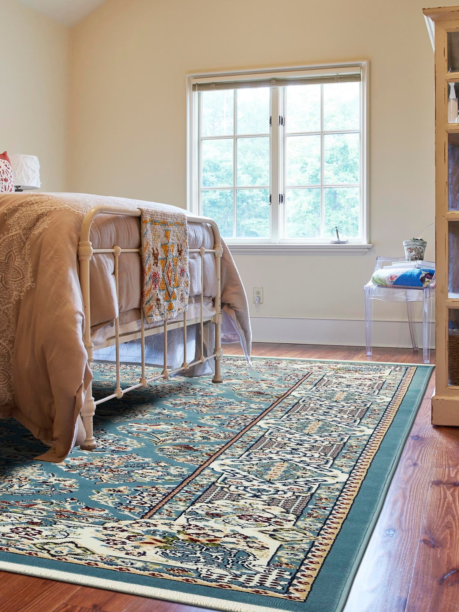 Blue 3' 1 x 5' 3 Narenj Rectangle Area Rug 85% Polypropylene & 15% Polyester Traditional Classic Carpet for Living, Dining, Bedrooms, Office for Sale at Rug Engine