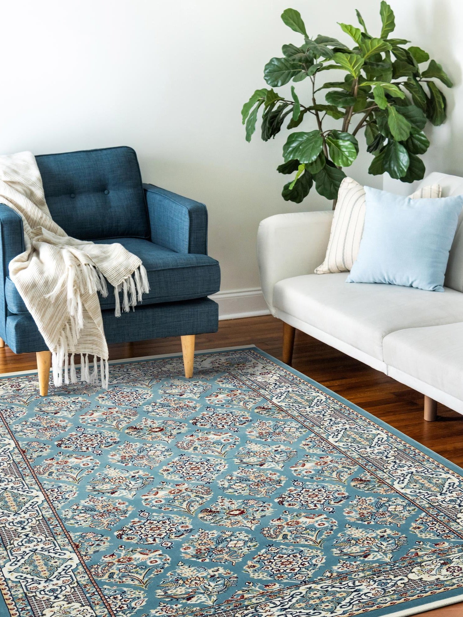 Blue 5' 3 x 8' Narenj Rectangle Area Rug 85% Polypropylene & 15% Polyester Traditional Classic Carpet for Living, Dining, Bedrooms, Office for Sale at Rug Engine