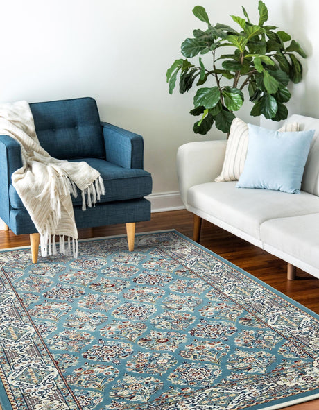 Blue 5' 3 x 8' Narenj Rectangle Area Rug 85% Polypropylene & 15% Polyester Traditional Classic Carpet for Living, Dining, Bedrooms, Office for Sale at Rug Engine