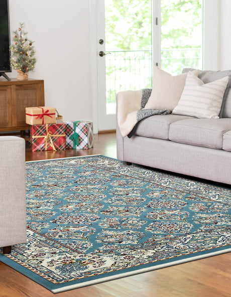 Blue 7' 10 x 10' Narenj Rectangle Area Rug 85% Polypropylene & 15% Polyester Traditional Classic Carpet for Living, Dining, Bedrooms, Office for Sale at Rug Engine