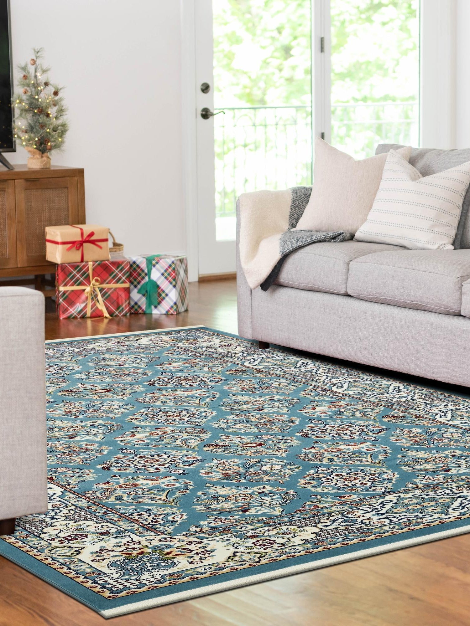 Blue 5' 3 x 8' Narenj Rectangle Area Rug 85% Polypropylene & 15% Polyester Traditional Classic Carpet for Living, Dining, Bedrooms, Office for Sale at Rug Engine