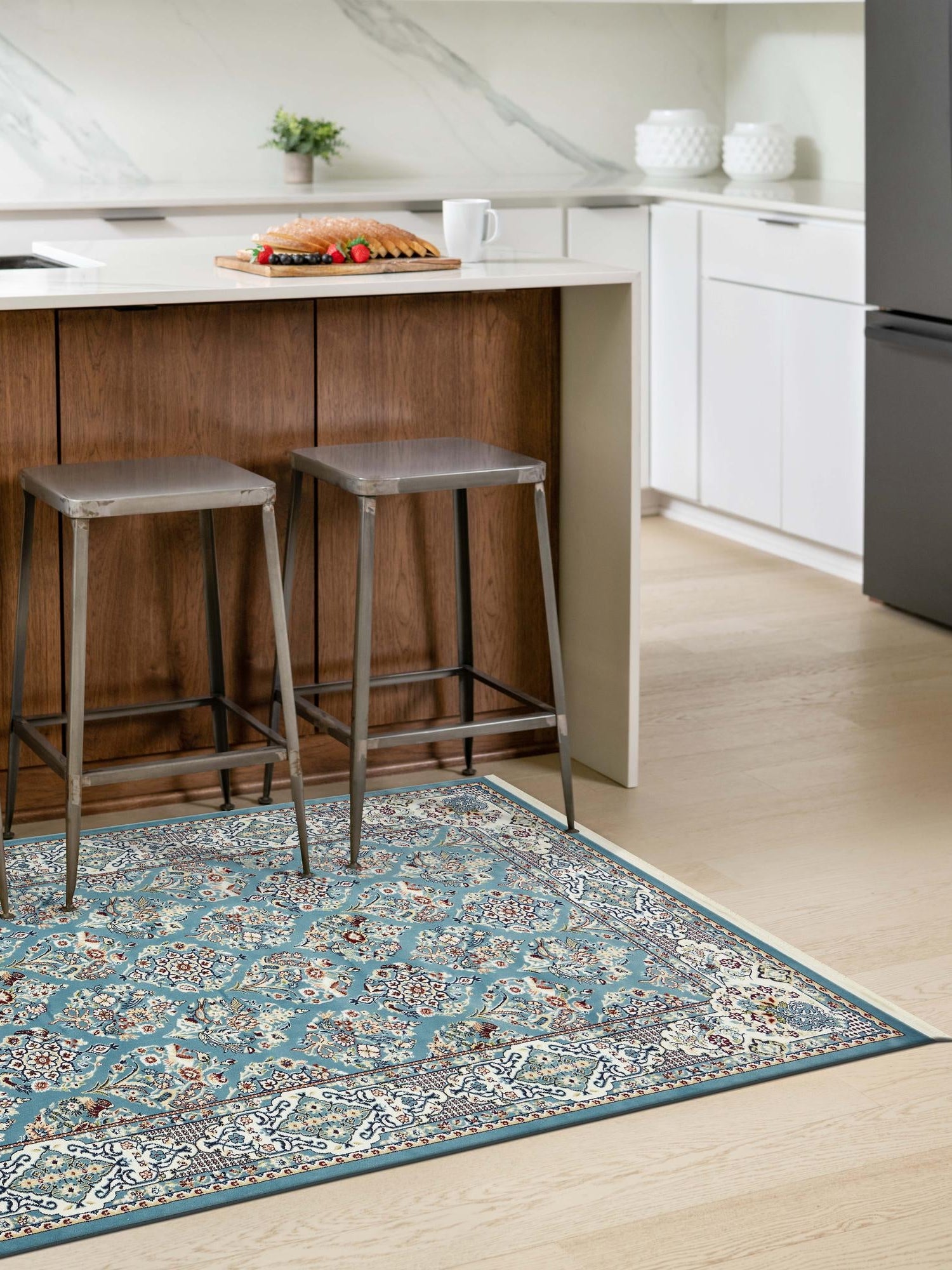 Blue 7' 10 x 10' Narenj Rectangle Area Rug 85% Polypropylene & 15% Polyester Traditional Classic Carpet for Living, Dining, Bedrooms, Office for Sale at Rug Engine