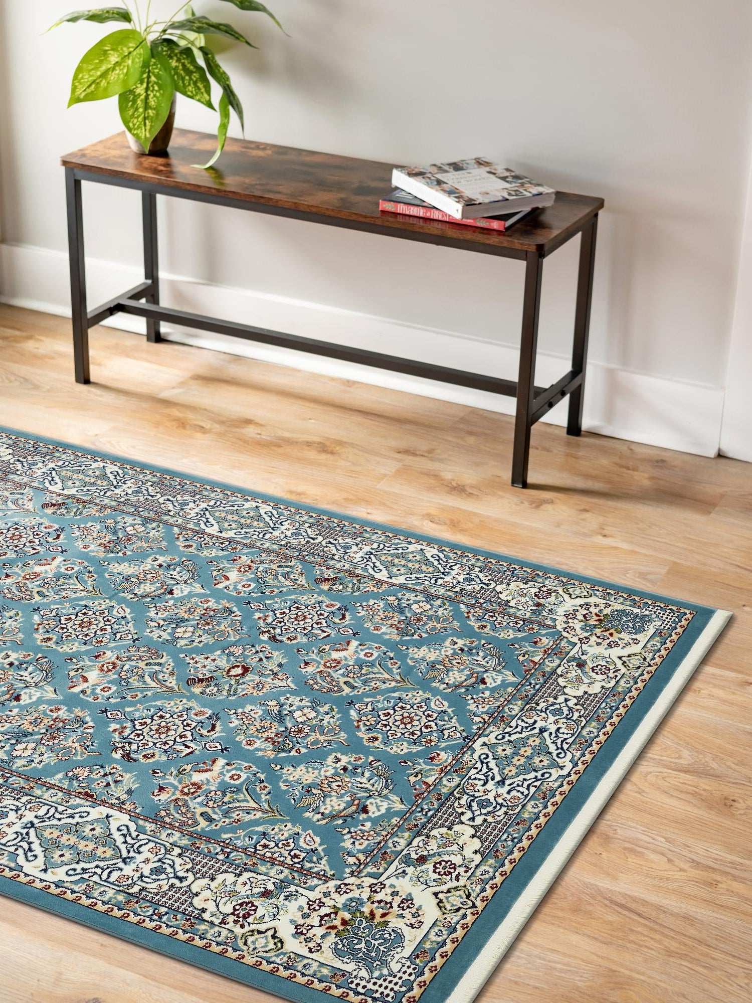 Blue 5' 3 x 8' Narenj Rectangle Area Rug 85% Polypropylene & 15% Polyester Traditional Classic Carpet for Living, Dining, Bedrooms, Office for Sale at Rug Engine