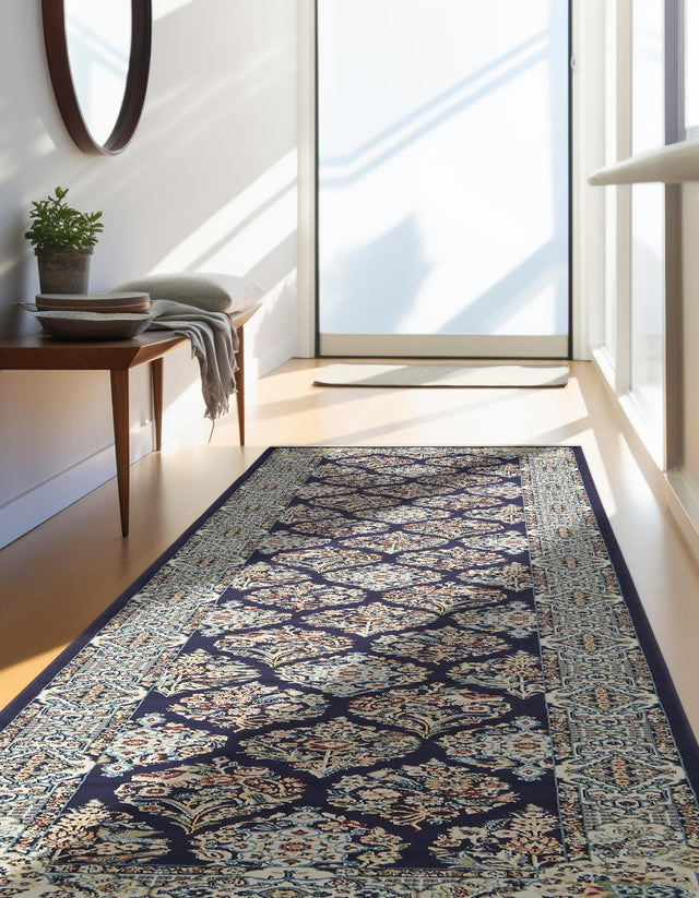 Navy Blue 2' 11 x 13' 1 Narenj Runner Area Rug 85% Polypropylene & 15% Polyester Traditional Classic Carpet for Living, Dining, Bedrooms, Office for Sale at Rug Engine