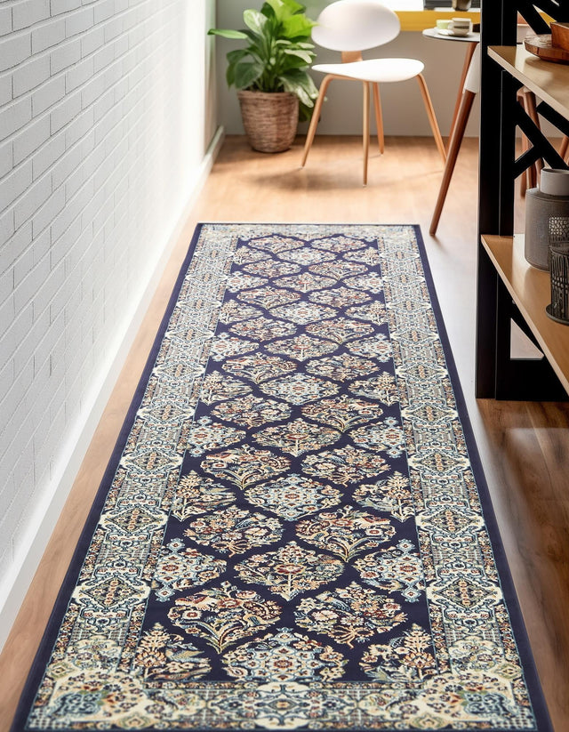 Navy Blue 2' 11 x 13' 1 Narenj Runner Area Rug 85% Polypropylene & 15% Polyester Traditional Classic Carpet for Living, Dining, Bedrooms, Office for Sale at Rug Engine
