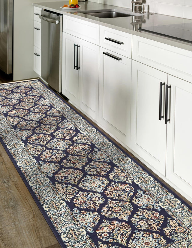 Navy Blue 2' 11 x 13' 1 Narenj Runner Area Rug 85% Polypropylene & 15% Polyester Traditional Classic Carpet for Living, Dining, Bedrooms, Office for Sale at Rug Engine