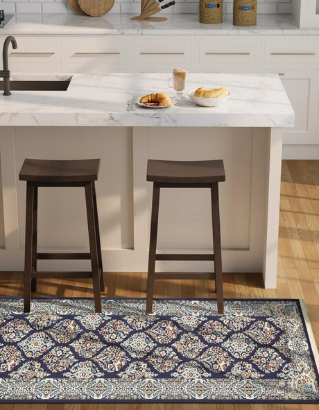 Navy Blue 2' 11 x 13' 1 Narenj Runner Area Rug 85% Polypropylene & 15% Polyester Traditional Classic Carpet for Living, Dining, Bedrooms, Office for Sale at Rug Engine