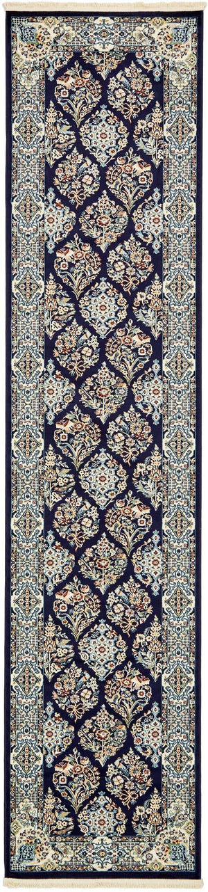 Navy Blue 2' 11 x 13' 1 Narenj Runner Area Rug 85% Polypropylene & 15% Polyester Traditional Classic Carpet for Living, Dining, Bedrooms, Office for Sale at Rug Engine