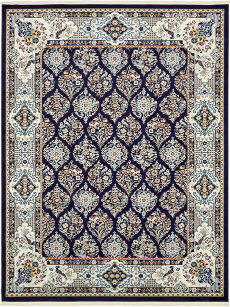 Navy Blue 7' 10 x 10' Narenj Rectangle Area Rug 85% Polypropylene & 15% Polyester Traditional Classic Carpet for Living, Dining, Bedrooms, Office for Sale at Rug Engine