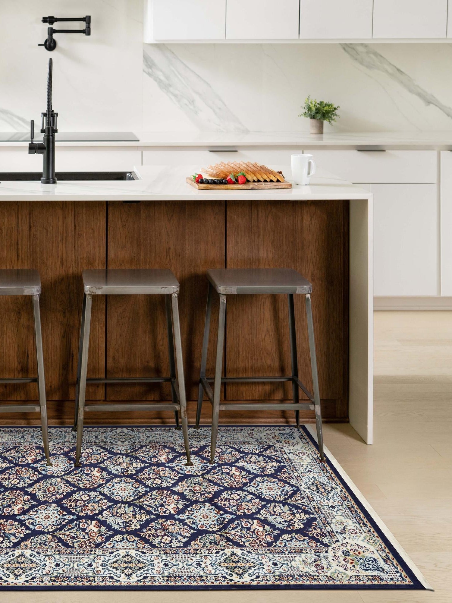 Navy Blue 3' 1 x 5' 3 Narenj Rectangle Area Rug 85% Polypropylene & 15% Polyester Traditional Classic Carpet for Living, Dining, Bedrooms, Office for Sale at Rug Engine