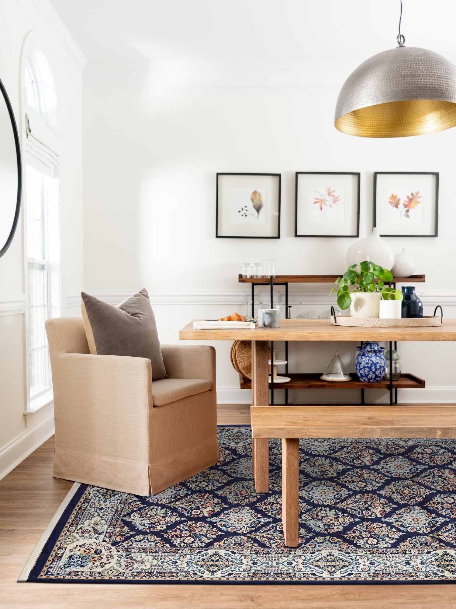 Navy Blue 7' 10 x 10' Narenj Rectangle Area Rug 85% Polypropylene & 15% Polyester Traditional Classic Carpet for Living, Dining, Bedrooms, Office for Sale at Rug Engine