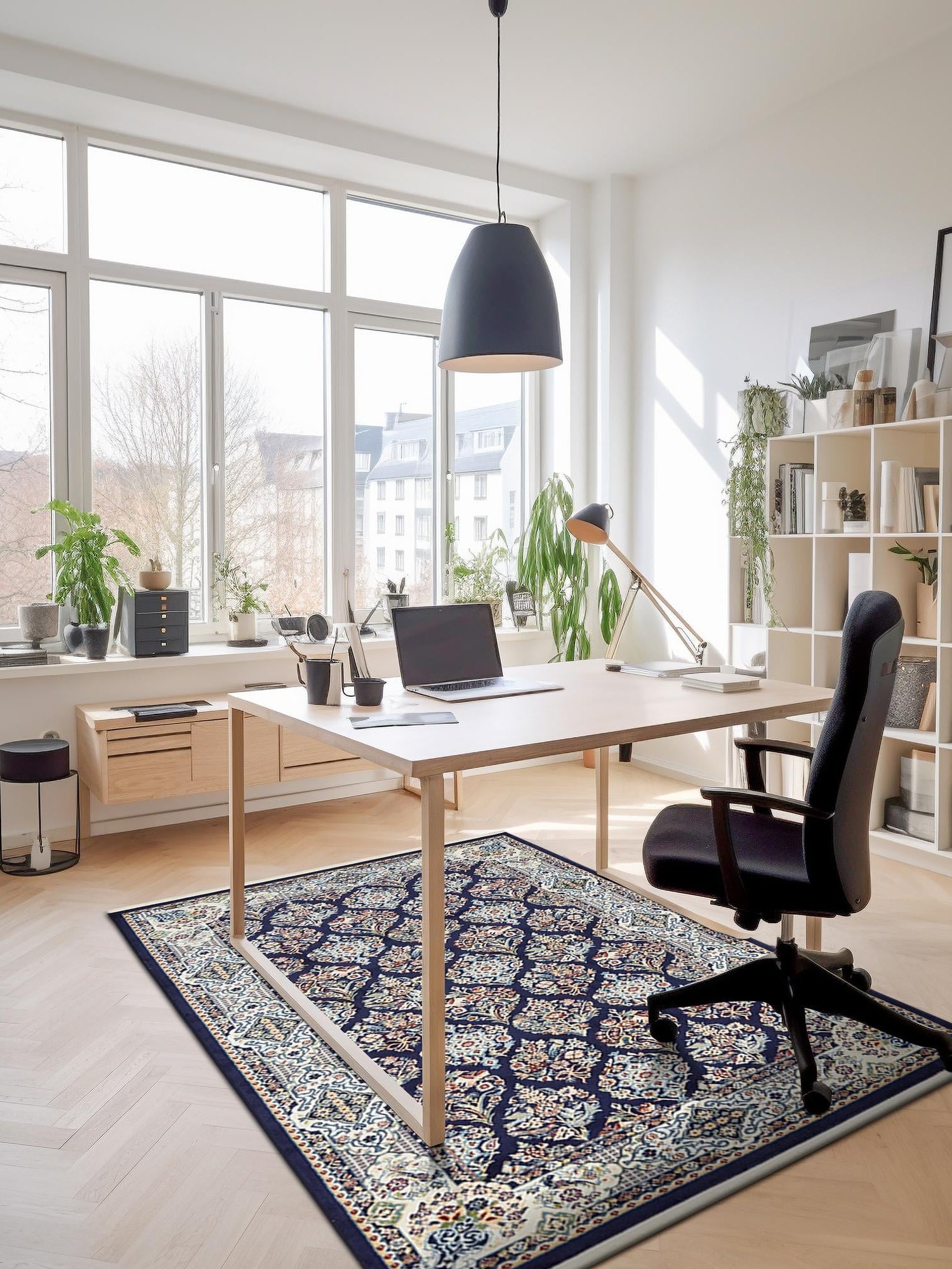 Navy Blue 10' x 13' Narenj Rectangle Area Rug 85% Polypropylene & 15% Polyester Traditional Classic Carpet for Living, Dining, Bedrooms, Office for Sale at Rug Engine