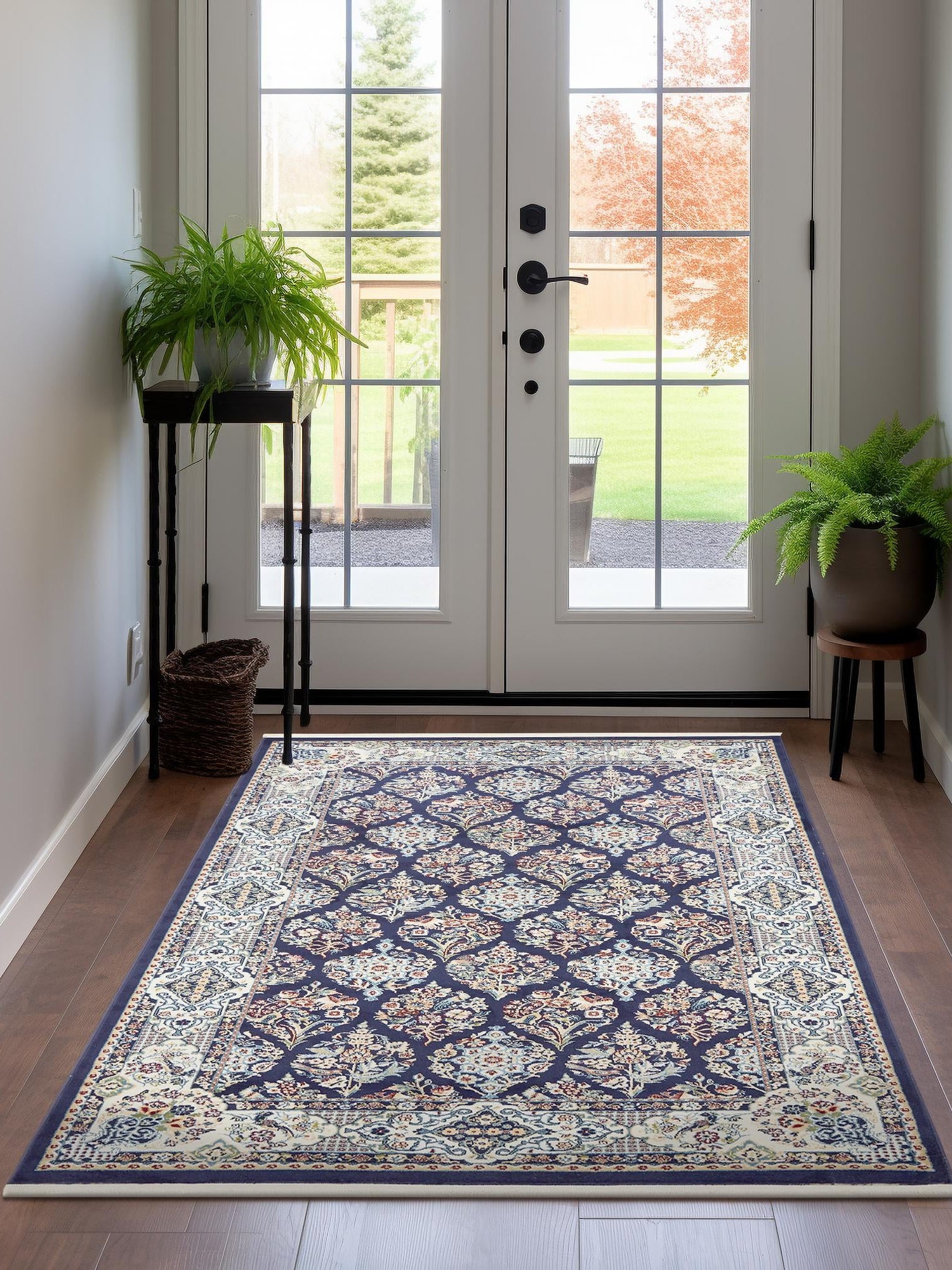 Navy Blue 10' x 13' Narenj Rectangle Area Rug 85% Polypropylene & 15% Polyester Traditional Classic Carpet for Living, Dining, Bedrooms, Office for Sale at Rug Engine