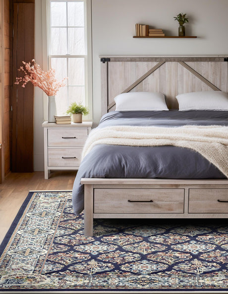 Navy Blue 10' x 13' Narenj Rectangle Area Rug 85% Polypropylene & 15% Polyester Traditional Classic Carpet for Living, Dining, Bedrooms, Office for Sale at Rug Engine