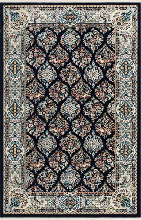 Navy Blue 5' 3 x 8' Narenj Rectangle Area Rug 85% Polypropylene & 15% Polyester Traditional Classic Carpet for Living, Dining, Bedrooms, Office for Sale at Rug Engine