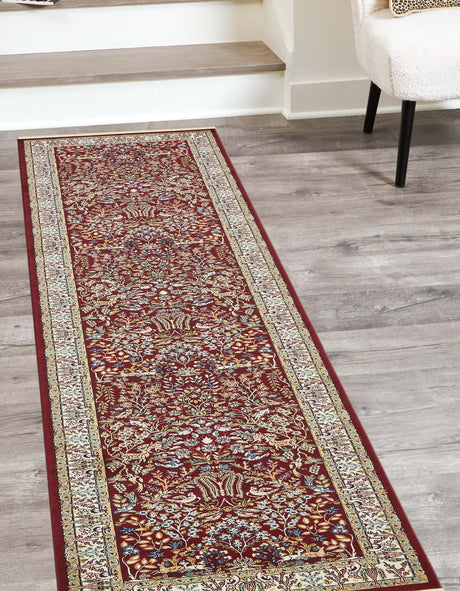 Burgundy 2' 11 x 13' 1 Narenj Runner Area Rug 85% Polypropylene & 15% Polyester Traditional Classic Carpet for Living, Dining, Bedrooms, Office for Sale at Rug Engine
