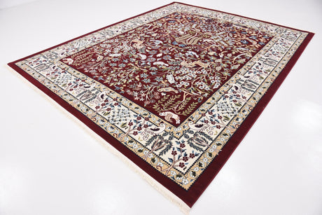 Burgundy 7' 10 x 10' Narenj Rectangle Area Rug 85% Polypropylene & 15% Polyester Traditional Classic Carpet for Living, Dining, Bedrooms, Office for Sale at Rug Engine