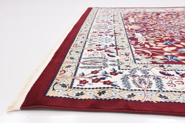 Burgundy 7' 10 x 10' Narenj Rectangle Area Rug 85% Polypropylene & 15% Polyester Traditional Classic Carpet for Living, Dining, Bedrooms, Office for Sale at Rug Engine