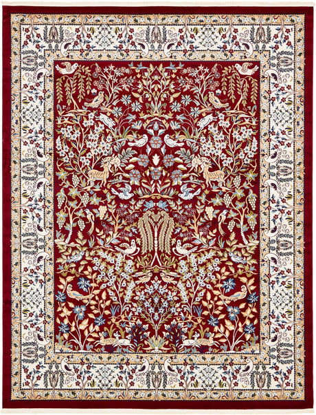 Burgundy 7' 10 x 10' Narenj Rectangle Area Rug 85% Polypropylene & 15% Polyester Traditional Classic Carpet for Living, Dining, Bedrooms, Office for Sale at Rug Engine