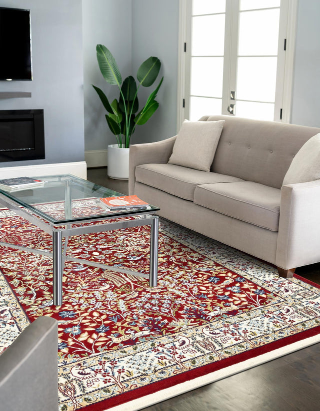Burgundy 7' 10 x 10' Narenj Rectangle Area Rug 85% Polypropylene & 15% Polyester Traditional Classic Carpet for Living, Dining, Bedrooms, Office for Sale at Rug Engine