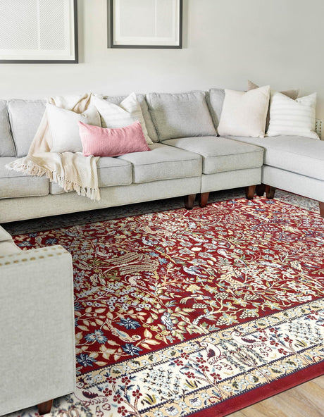Burgundy 10' x 13' 1 Narenj Rectangle Area Rug 85% Polypropylene & 15% Polyester Traditional Classic Carpet for Living, Dining, Bedrooms, Office for Sale at Rug Engine