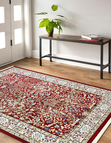 Burgundy 7' 10 x 10' Narenj Rectangle Area Rug 85% Polypropylene & 15% Polyester Traditional Classic Carpet for Living, Dining, Bedrooms, Office for Sale at Rug Engine