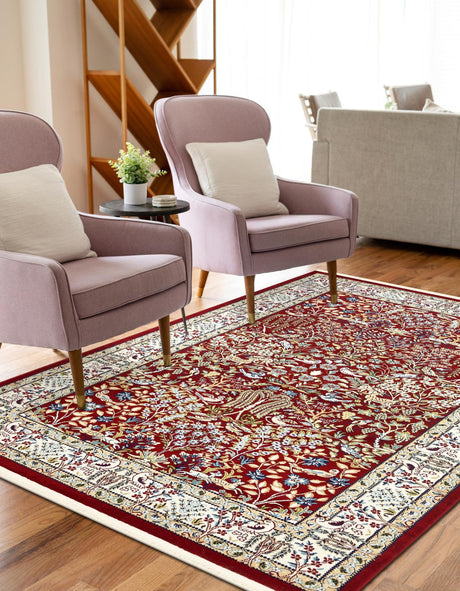 Burgundy 7' 10 x 10' Narenj Rectangle Area Rug 85% Polypropylene & 15% Polyester Traditional Classic Carpet for Living, Dining, Bedrooms, Office for Sale at Rug Engine
