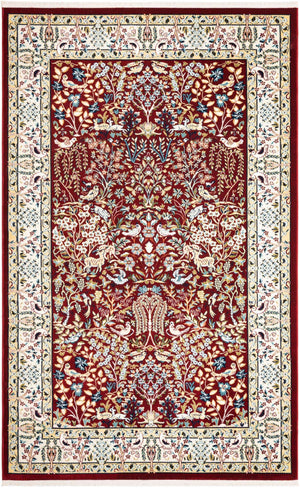 Burgundy 5' 3 x 8' Narenj Rectangle Area Rug 85% Polypropylene & 15% Polyester Traditional Classic Carpet for Living, Dining, Bedrooms, Office for Sale at Rug Engine