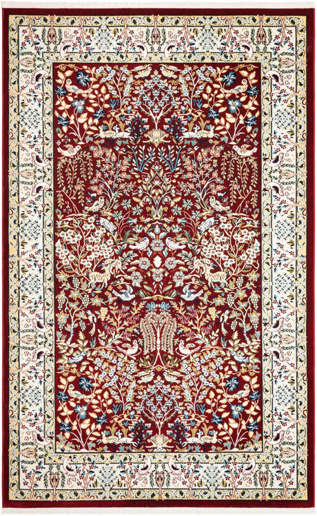 Burgundy 5' 3 x 8' Narenj Rectangle Area Rug 85% Polypropylene & 15% Polyester Traditional Classic Carpet for Living, Dining, Bedrooms, Office for Sale at Rug Engine