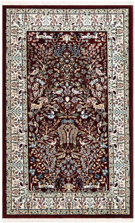 Burgundy 3' 1 x 5' 3 Narenj Rectangle Area Rug 85% Polypropylene & 15% Polyester Traditional Classic Carpet for Living, Dining, Bedrooms, Office for Sale at Rug Engine