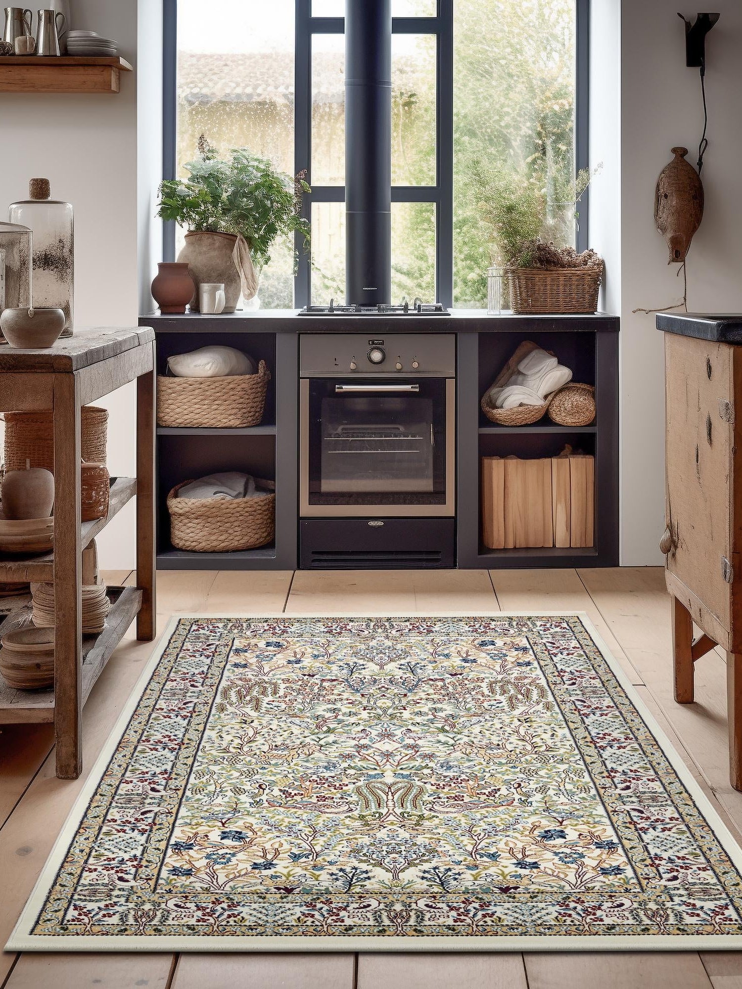 Ivory 5' 3 x 8' Narenj Rectangle Area Rug 85% Polypropylene & 15% Polyester Traditional Classic Carpet for Living, Dining, Bedrooms, Office for Sale at Rug Engine