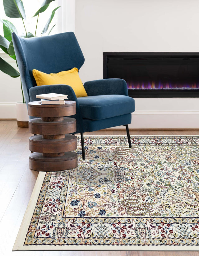 Ivory 5' 3 x 8' Narenj Rectangle Area Rug 85% Polypropylene & 15% Polyester Traditional Classic Carpet for Living, Dining, Bedrooms, Office for Sale at Rug Engine