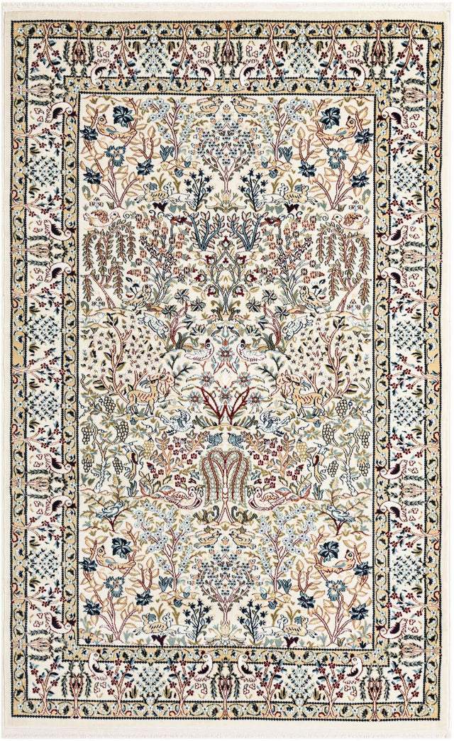 Ivory 5' 3 x 8' Narenj Rectangle Area Rug 85% Polypropylene & 15% Polyester Traditional Classic Carpet for Living, Dining, Bedrooms, Office for Sale at Rug Engine