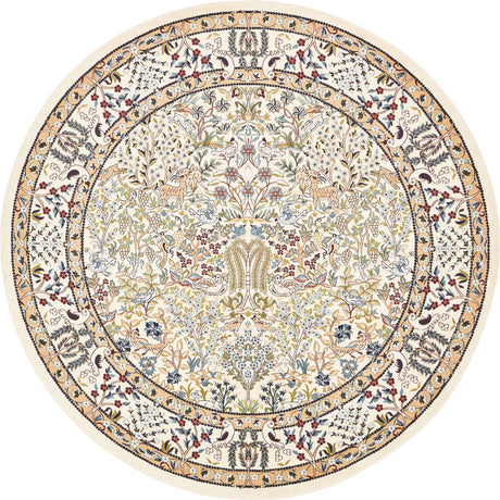 Ivory 10' x 10' Narenj Round Area Rug 85% Polypropylene & 15% Polyester Traditional Classic Carpet for Living, Dining, Bedrooms, Office for Sale at Rug Engine