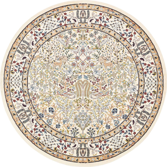 Ivory 10' x 10' Narenj Round Area Rug 85% Polypropylene & 15% Polyester Traditional Classic Carpet for Living, Dining, Bedrooms, Office for Sale at Rug Engine