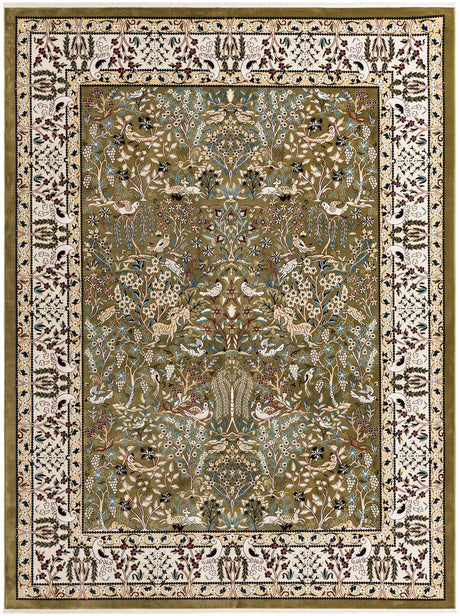 Green 10' x 13' Narenj Rectangle Area Rug 85% Polypropylene & 15% Polyester Traditional Classic Carpet for Living, Dining, Bedrooms, Office for Sale at Rug Engine