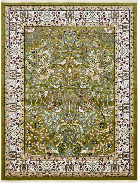 Green 7' 10 x 10' Narenj Rectangle Area Rug 85% Polypropylene & 15% Polyester Traditional Classic Carpet for Living, Dining, Bedrooms, Office for Sale at Rug Engine
