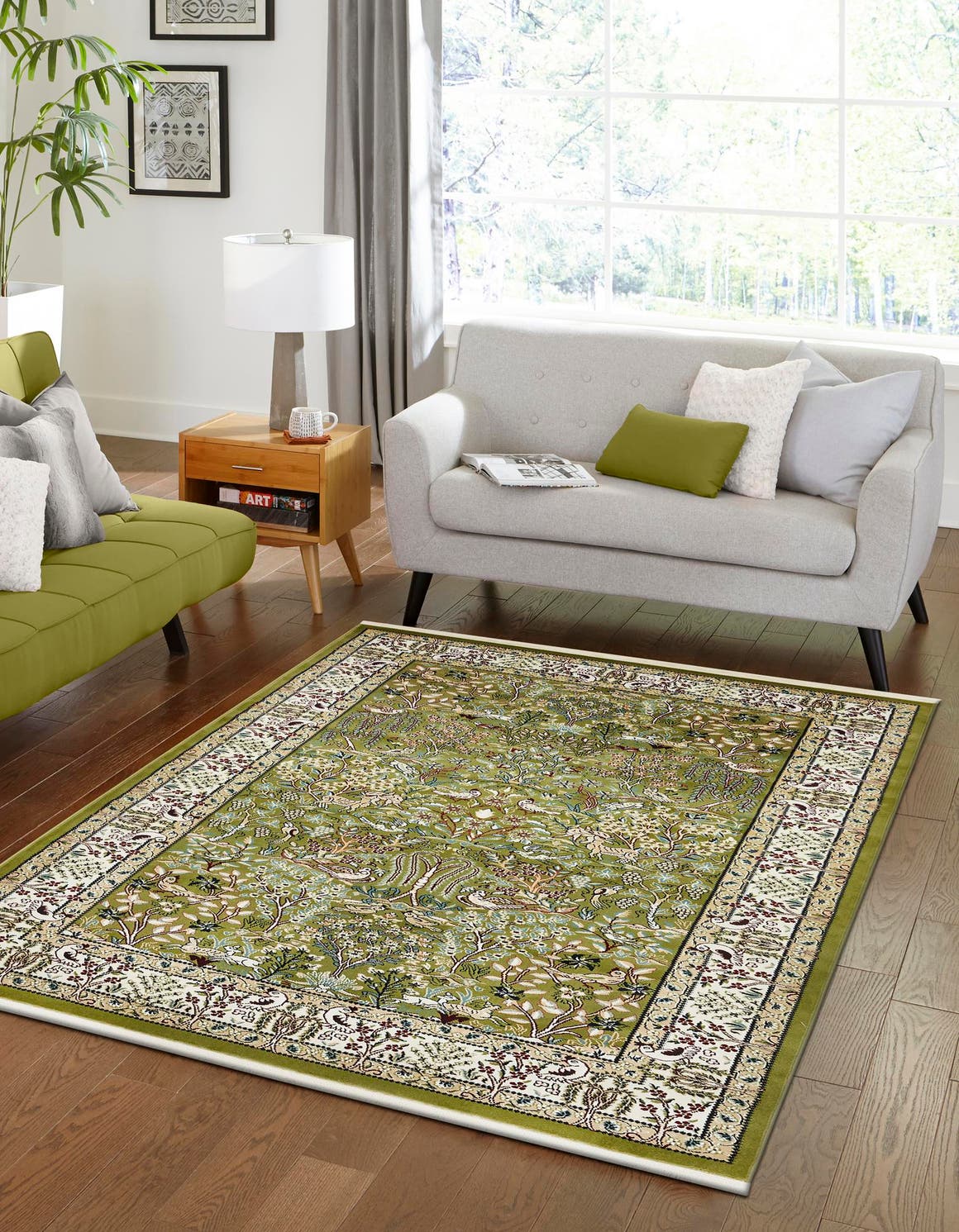 Green 10' x 13' Narenj Rectangle Area Rug 85% Polypropylene & 15% Polyester Traditional Classic Carpet for Living, Dining, Bedrooms, Office for Sale at Rug Engine