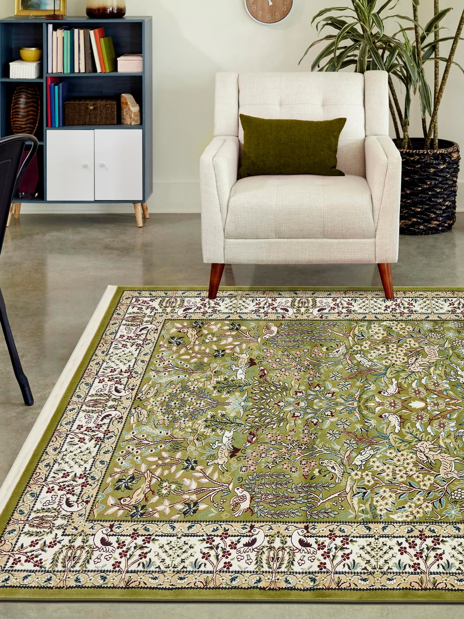 Green 5' 3 x 8' Narenj Rectangle Area Rug 85% Polypropylene & 15% Polyester Traditional Classic Carpet for Living, Dining, Bedrooms, Office for Sale at Rug Engine