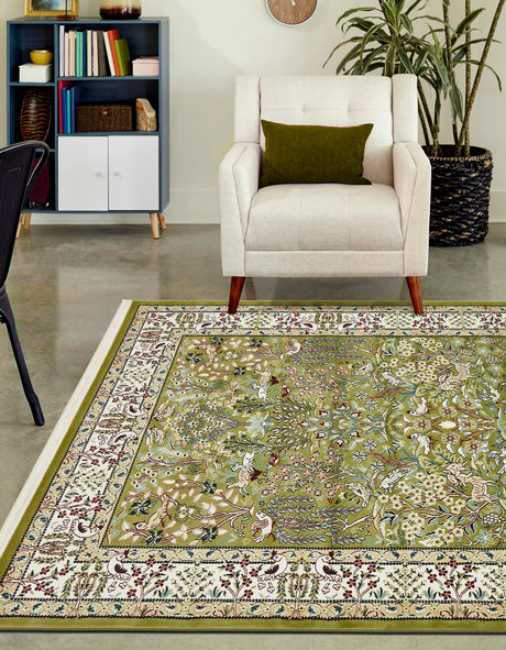 Green 7' 10 x 11' Narenj Rectangle Area Rug 85% Polypropylene & 15% Polyester Traditional Classic Carpet for Living, Dining, Bedrooms, Office for Sale at Rug Engine