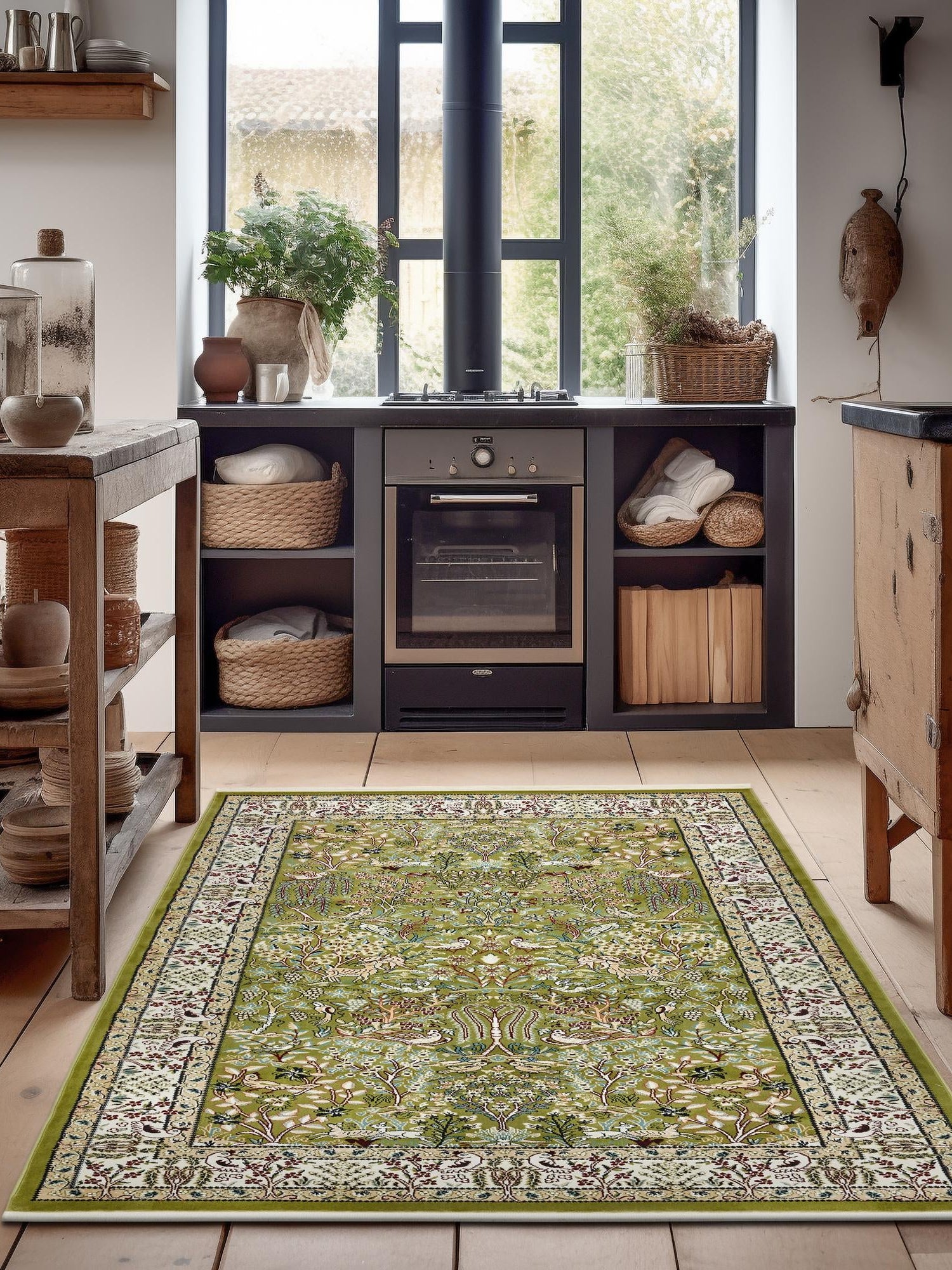 Green 3' 1 x 5' 3 Narenj Rectangle Area Rug 85% Polypropylene & 15% Polyester Traditional Classic Carpet for Living, Dining, Bedrooms, Office for Sale at Rug Engine