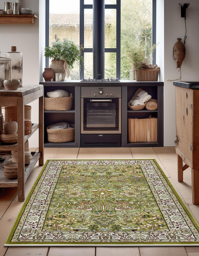 Green 6' 1 x 9' Narenj Rectangle Area Rug 85% Polypropylene & 15% Polyester Traditional Classic Carpet for Living, Dining, Bedrooms, Office for Sale at Rug Engine