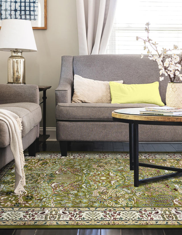 Green 9' x 12' Narenj Rectangle Area Rug 85% Polypropylene & 15% Polyester Traditional Classic Carpet for Living, Dining, Bedrooms, Office for Sale at Rug Engine