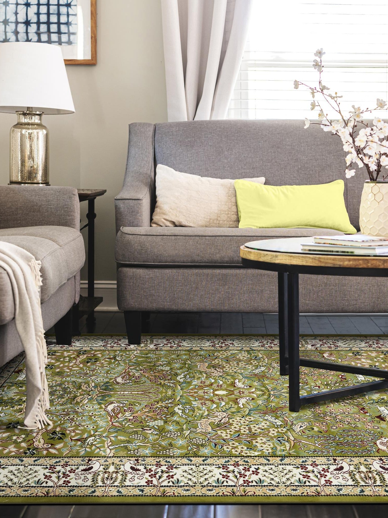 Green 6' 1 x 9' Narenj Rectangle Area Rug 85% Polypropylene & 15% Polyester Traditional Classic Carpet for Living, Dining, Bedrooms, Office for Sale at Rug Engine